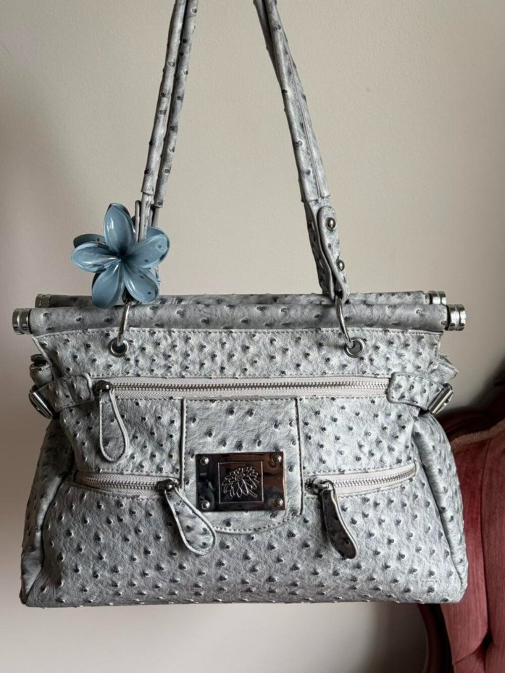 y2k faux ostrich leather shoulder bag